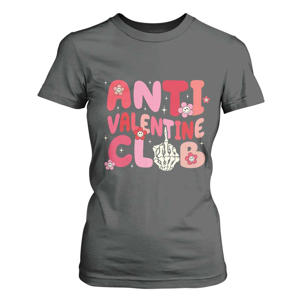 Funny Anti Valentine Club T Shirt For Women Retro Anti Valentine's Day Middle Finger TS11 Dark Heather Print Your Wear