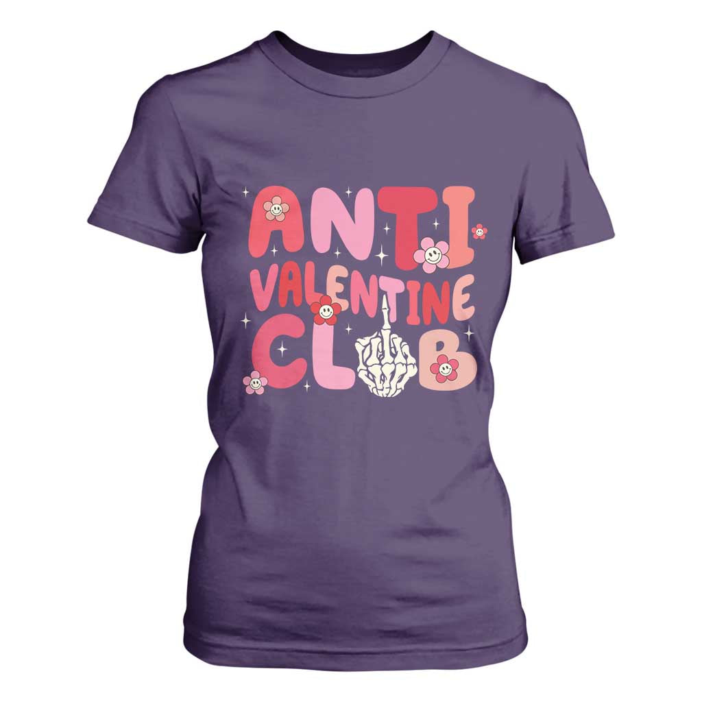Funny Anti Valentine Club T Shirt For Women Retro Anti Valentine's Day Middle Finger TS11 Purple Print Your Wear