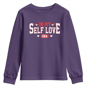 Funny Anti Valentine's Day Youth Sweatshirt In My Self Love Era Singles Awareness Day TS11 Purple Print Your Wear