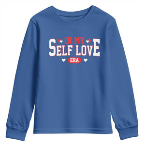 Funny Anti Valentine's Day Youth Sweatshirt In My Self Love Era Singles Awareness Day TS11 Royal Blue Print Your Wear