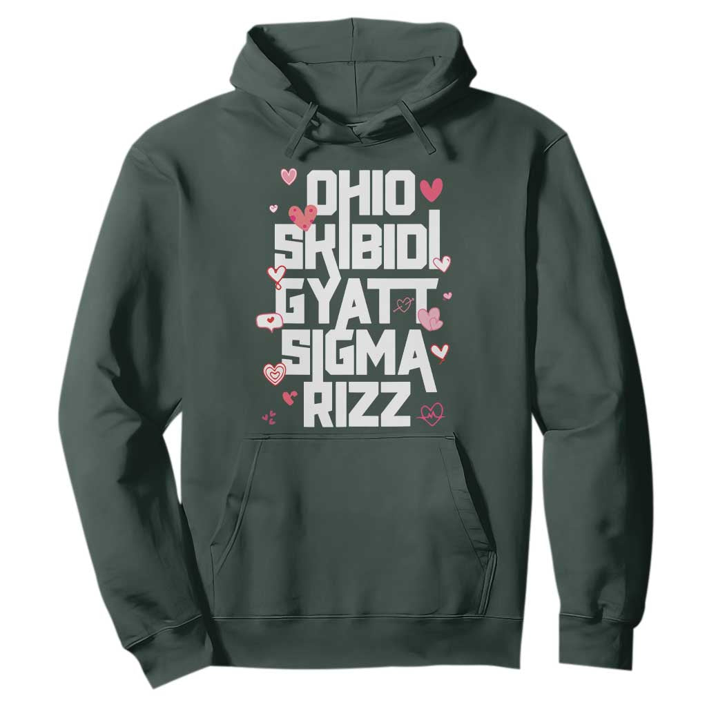 Funny Skibidi Rizz Gyatt Ohio Sigma Valentine's Day Hoodie TS11 Dark Forest Green Print Your Wear