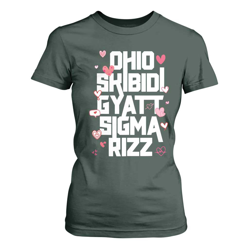 Funny Skibidi Rizz Gyatt Ohio Sigma Valentine's Day T Shirt For Women TS11 Dark Forest Green Print Your Wear