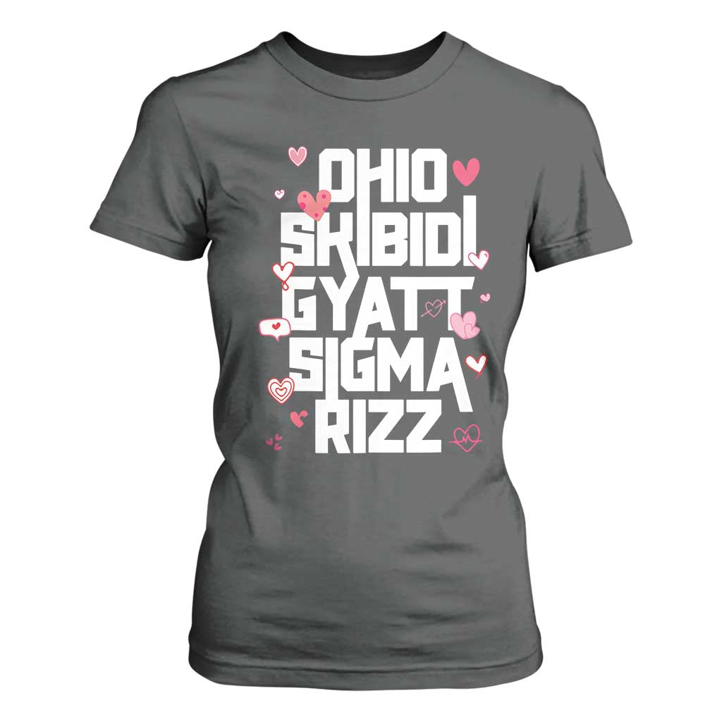 Funny Skibidi Rizz Gyatt Ohio Sigma Valentine's Day T Shirt For Women TS11 Dark Heather Print Your Wear