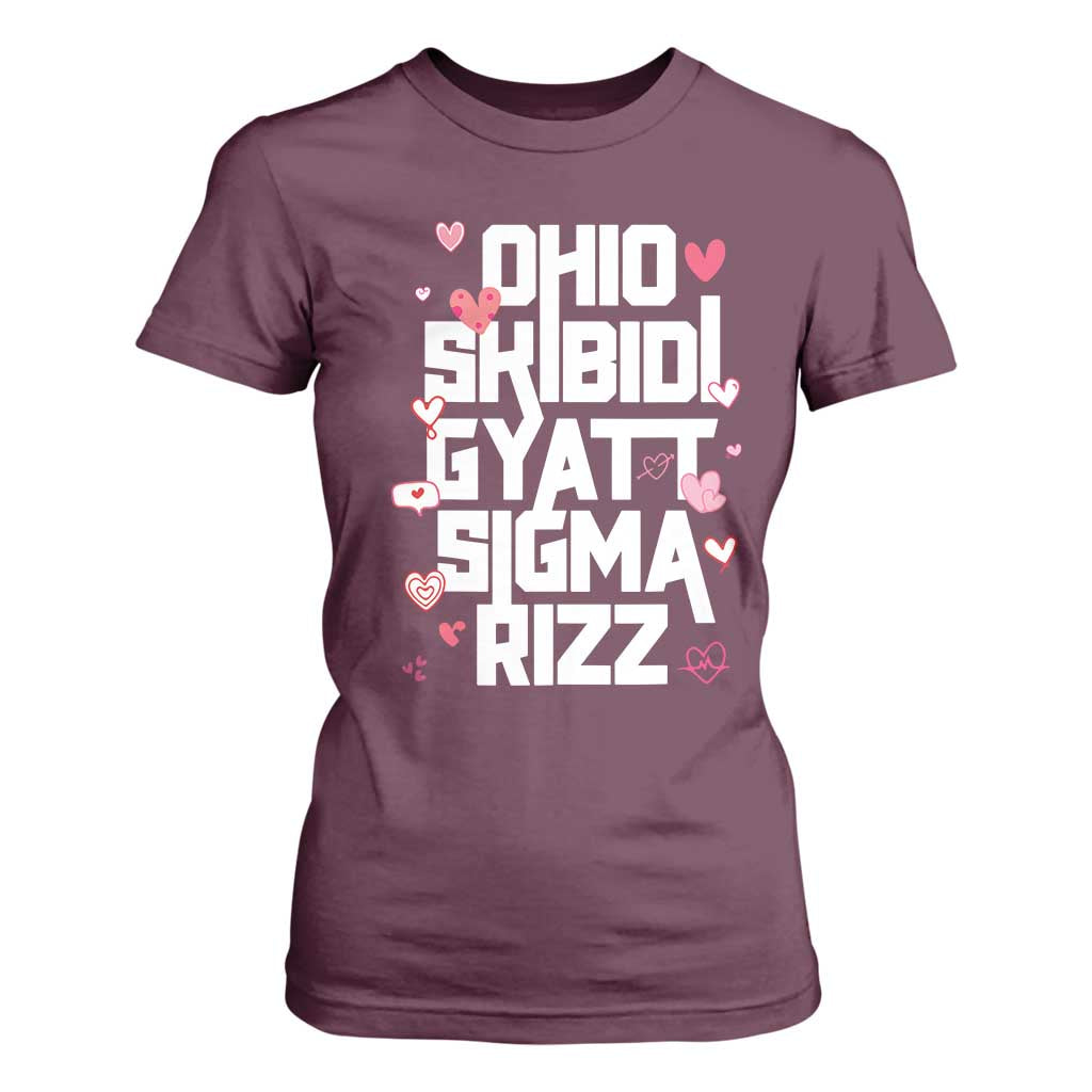 Funny Skibidi Rizz Gyatt Ohio Sigma Valentine's Day T Shirt For Women TS11 Maroon Print Your Wear