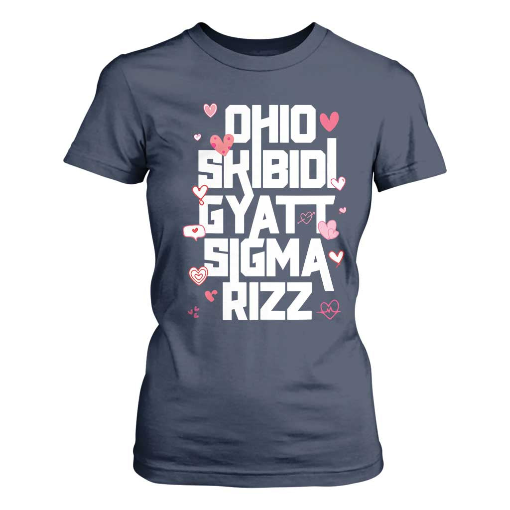 Funny Skibidi Rizz Gyatt Ohio Sigma Valentine's Day T Shirt For Women TS11 Navy Print Your Wear