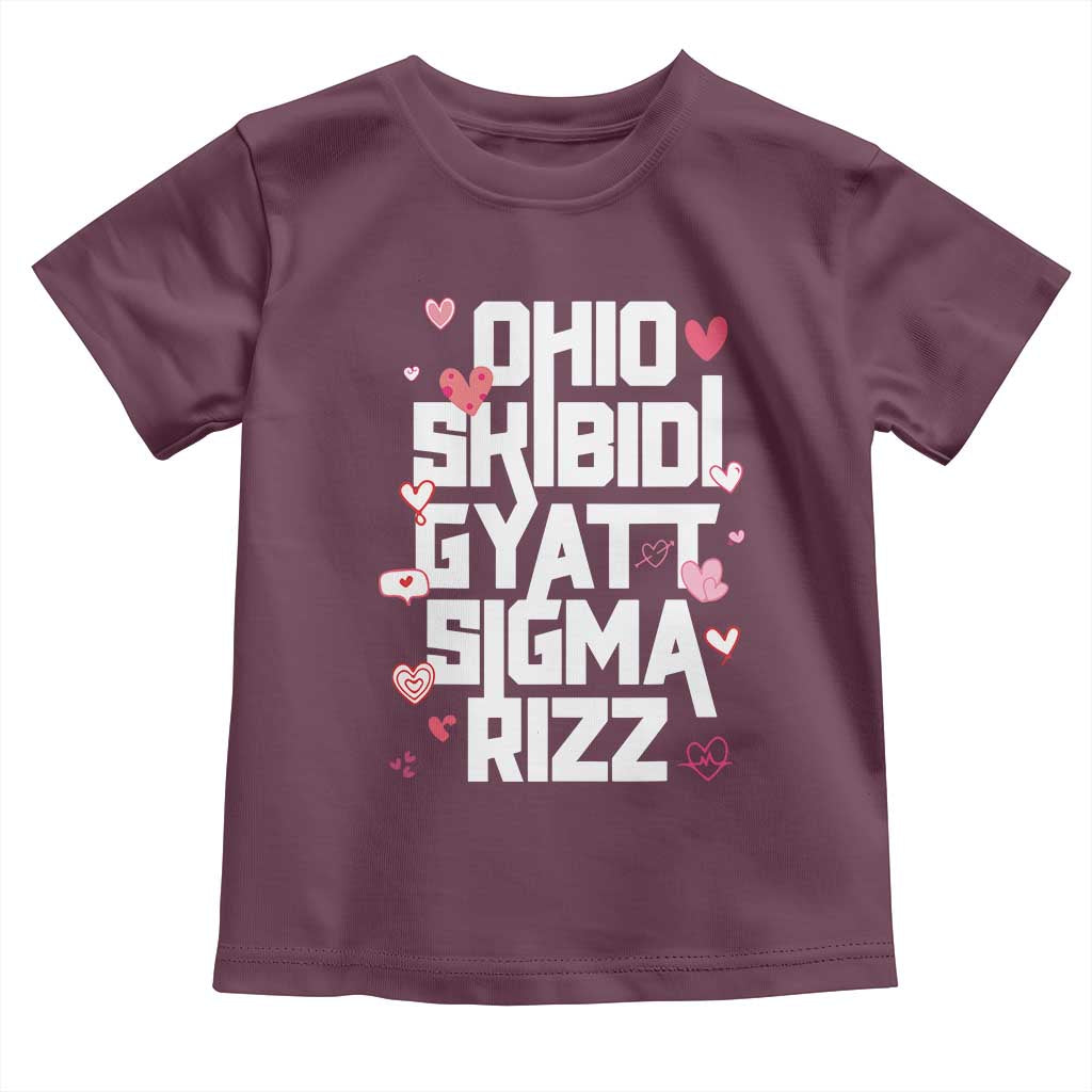 Funny Skibidi Rizz Gyatt Ohio Sigma Valentine's Day Toddler T Shirt TS11 Maroon Print Your Wear