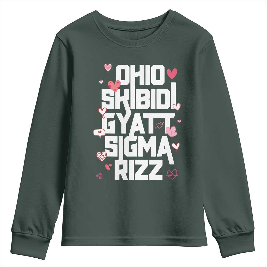Funny Skibidi Rizz Gyatt Ohio Sigma Valentine's Day Youth Sweatshirt TS11 Dark Forest Green Print Your Wear