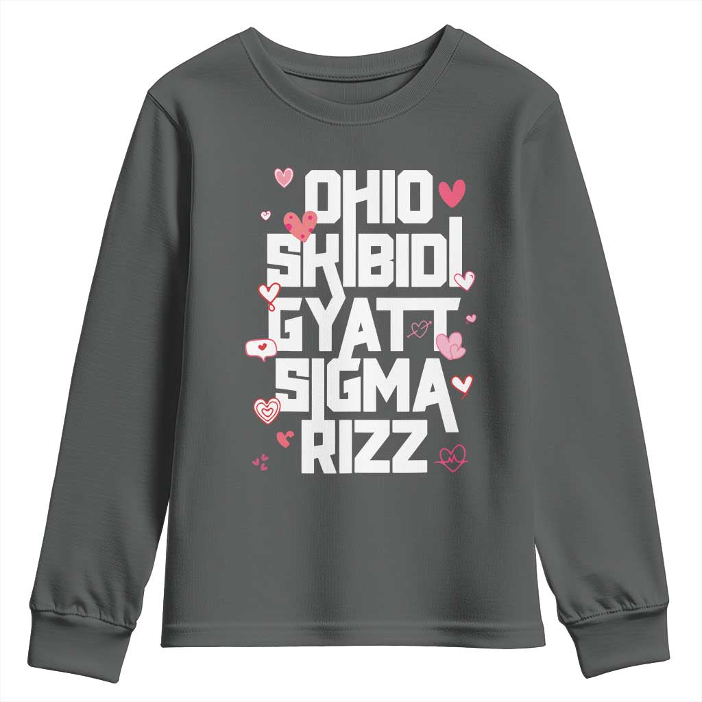 Funny Skibidi Rizz Gyatt Ohio Sigma Valentine's Day Youth Sweatshirt TS11 Dark Heather Print Your Wear