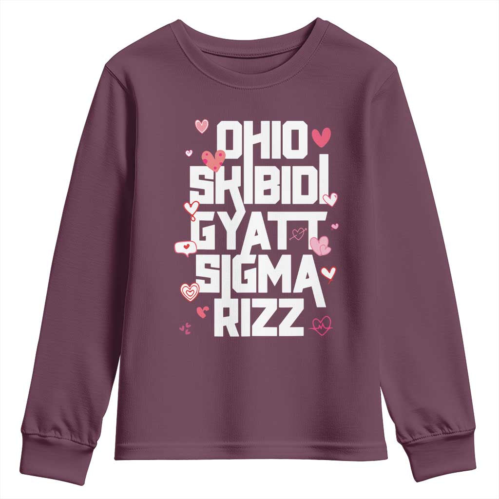 Funny Skibidi Rizz Gyatt Ohio Sigma Valentine's Day Youth Sweatshirt TS11 Maroon Print Your Wear