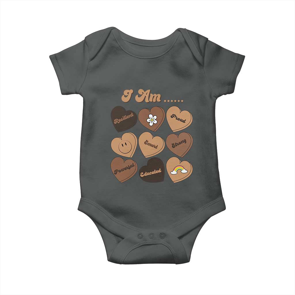 African American Proud Black History Month Baby Onesie Melanin Hearts TS11 Dark Heather Print Your Wear