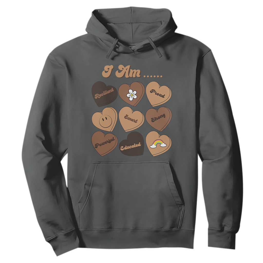 African American Proud Black History Month Hoodie Melanin Hearts TS11 Dark Heather Print Your Wear