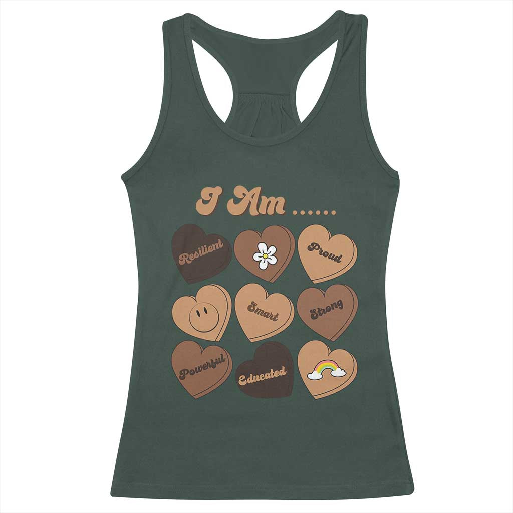African American Proud Black History Month Racerback Tank Top Melanin Hearts TS11 Dark Forest Green Print Your Wear