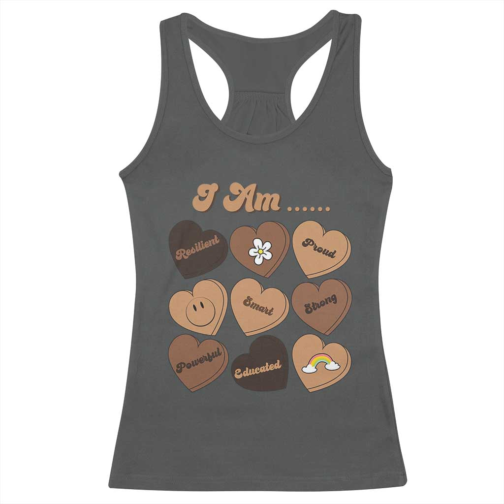 African American Proud Black History Month Racerback Tank Top Melanin Hearts TS11 Dark Heather Print Your Wear
