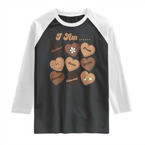 African American Proud Black History Month Raglan Shirt Melanin Hearts TS11 Black White Print Your Wear