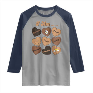 African American Proud Black History Month Raglan Shirt Melanin Hearts TS11 Sport Gray Navy Print Your Wear