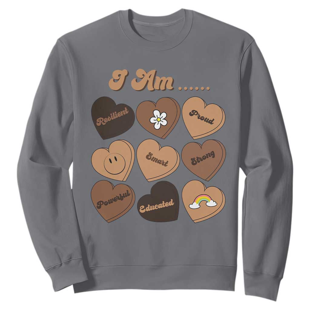 African American Proud Black History Month Sweatshirt Melanin Hearts TS11 Charcoal Print Your Wear