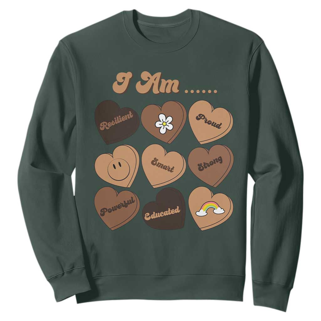 African American Proud Black History Month Sweatshirt Melanin Hearts TS11 Dark Forest Green Print Your Wear