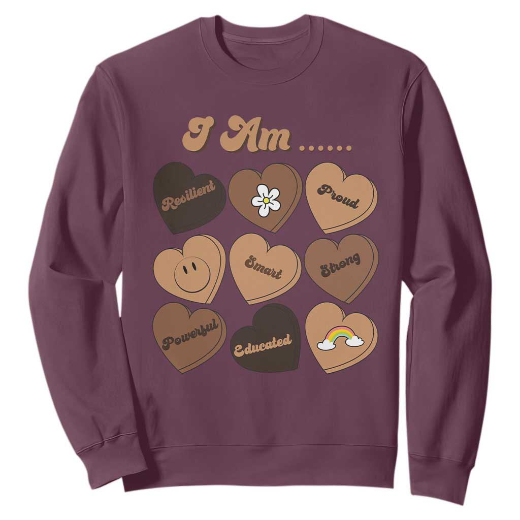 African American Proud Black History Month Sweatshirt Melanin Hearts TS11 Maroon Print Your Wear