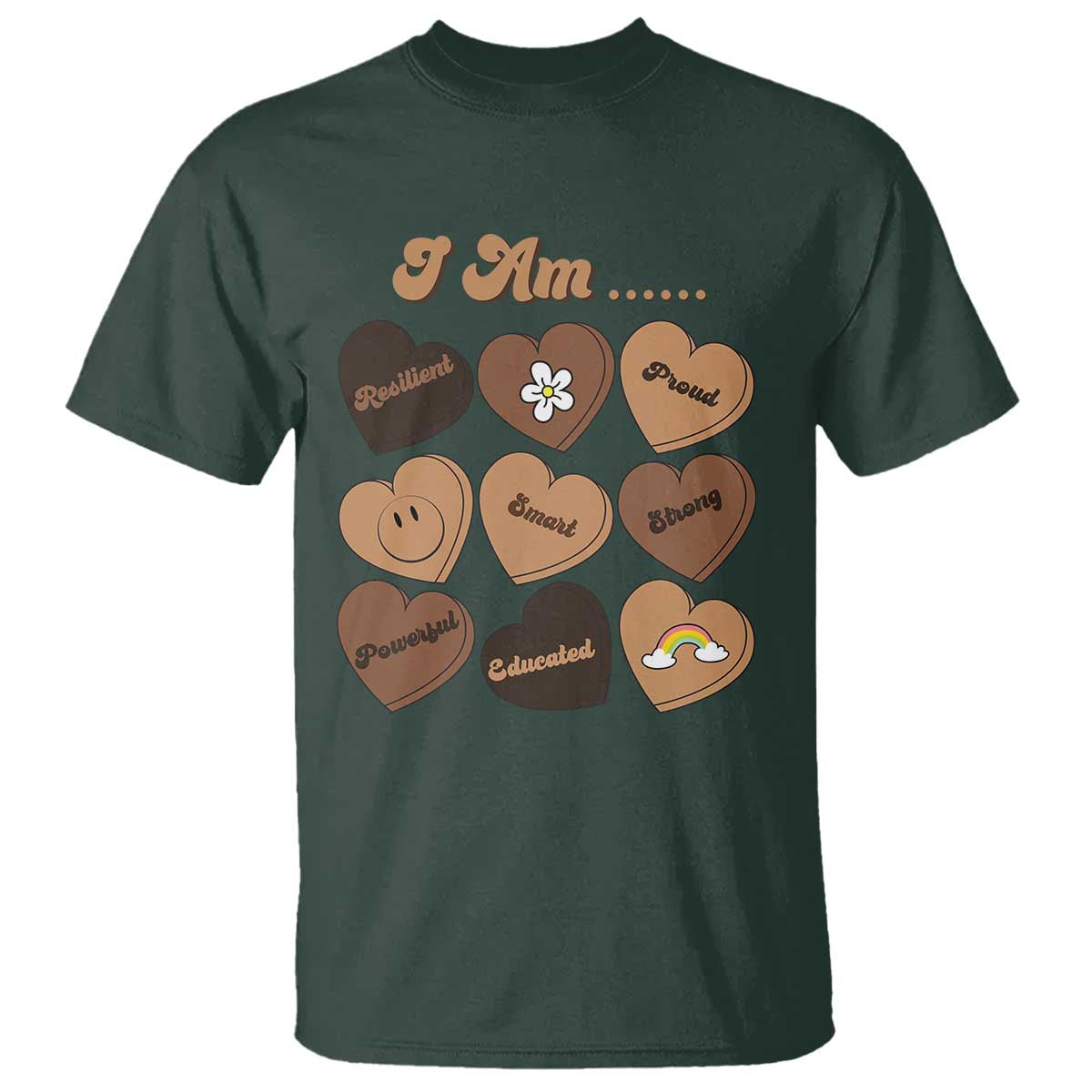 African American Proud Black History Month T Shirt Melanin Hearts TS11 Dark Forest Green Print Your Wear
