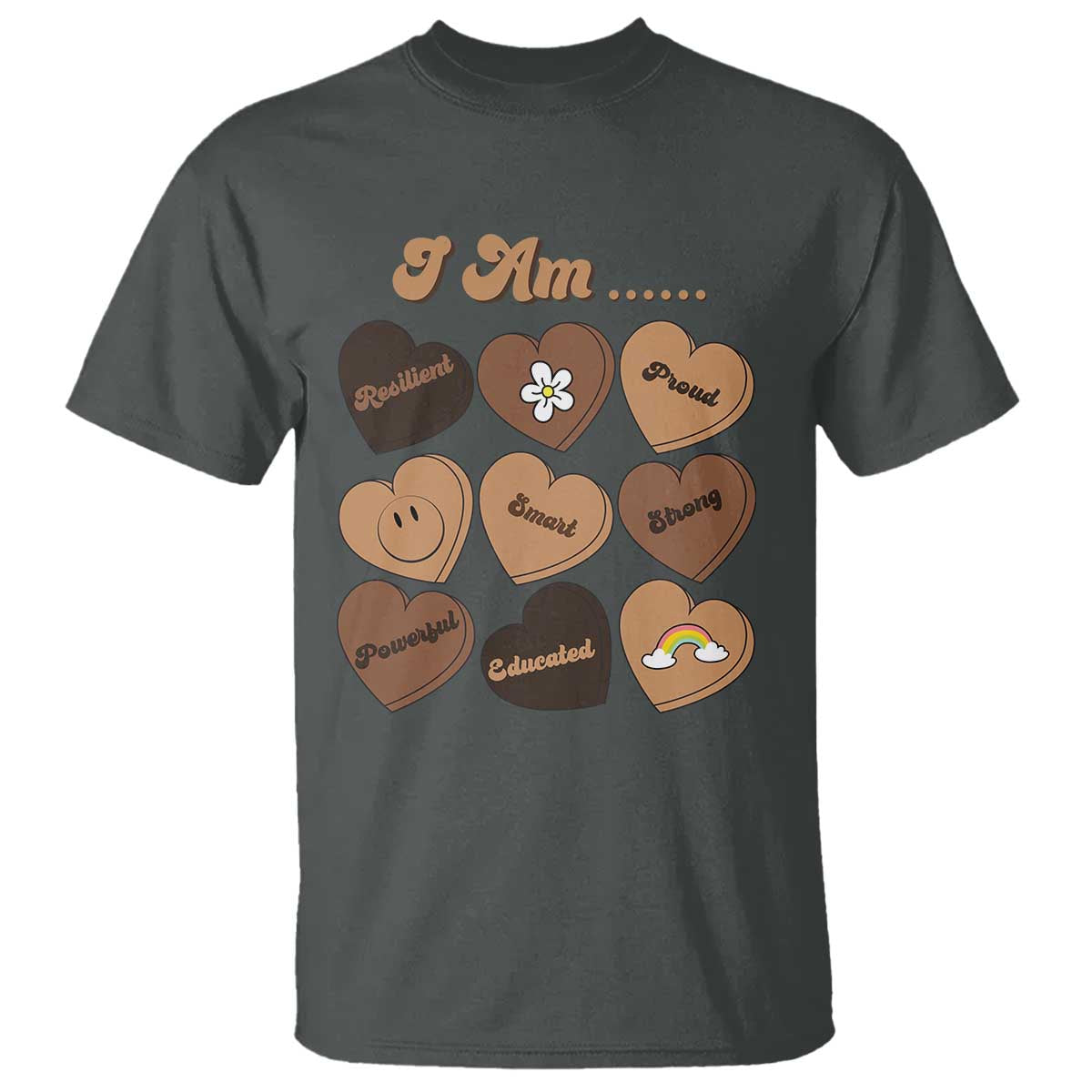 African American Proud Black History Month T Shirt Melanin Hearts TS11 Dark Heather Print Your Wear