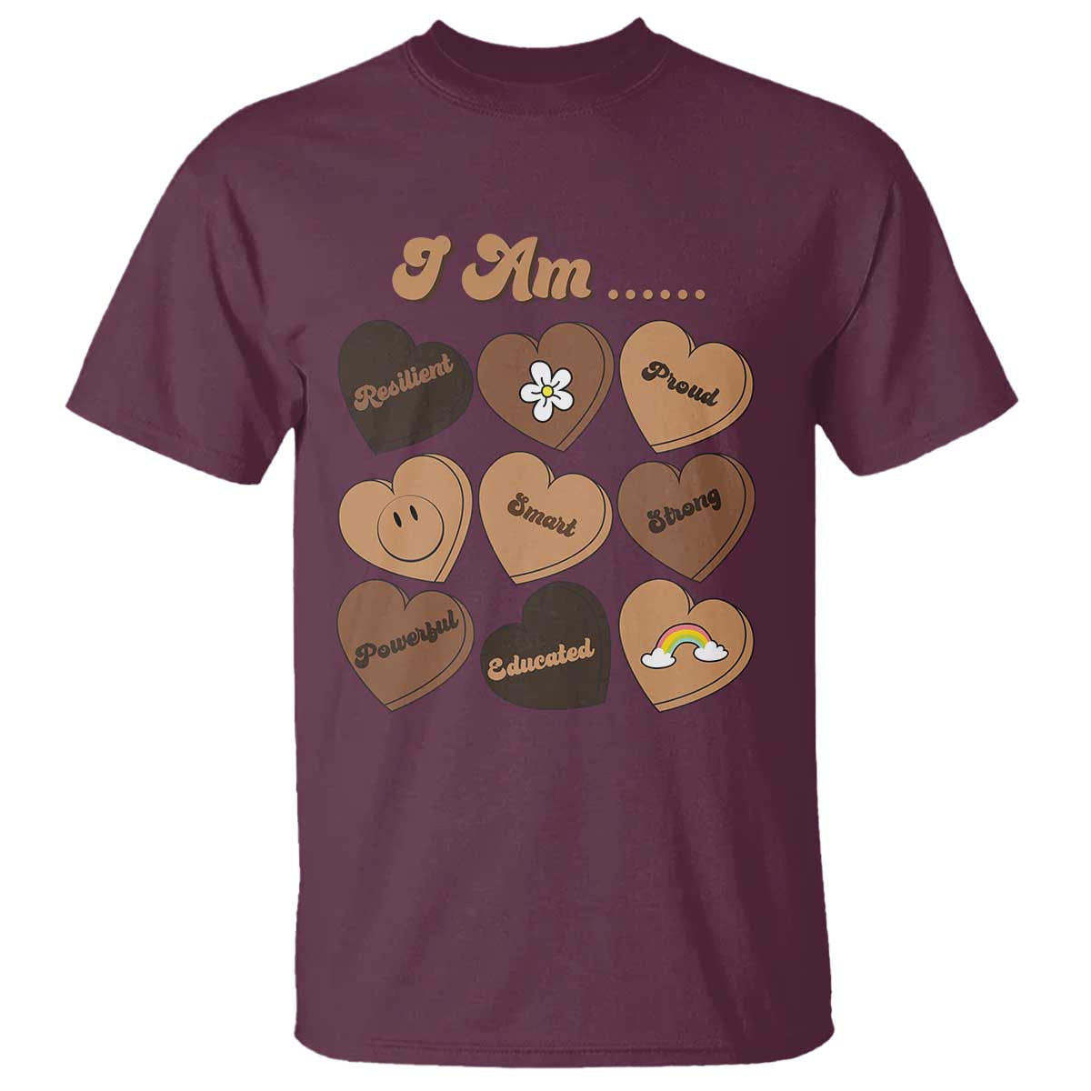 African American Proud Black History Month T Shirt Melanin Hearts TS11 Maroon Print Your Wear