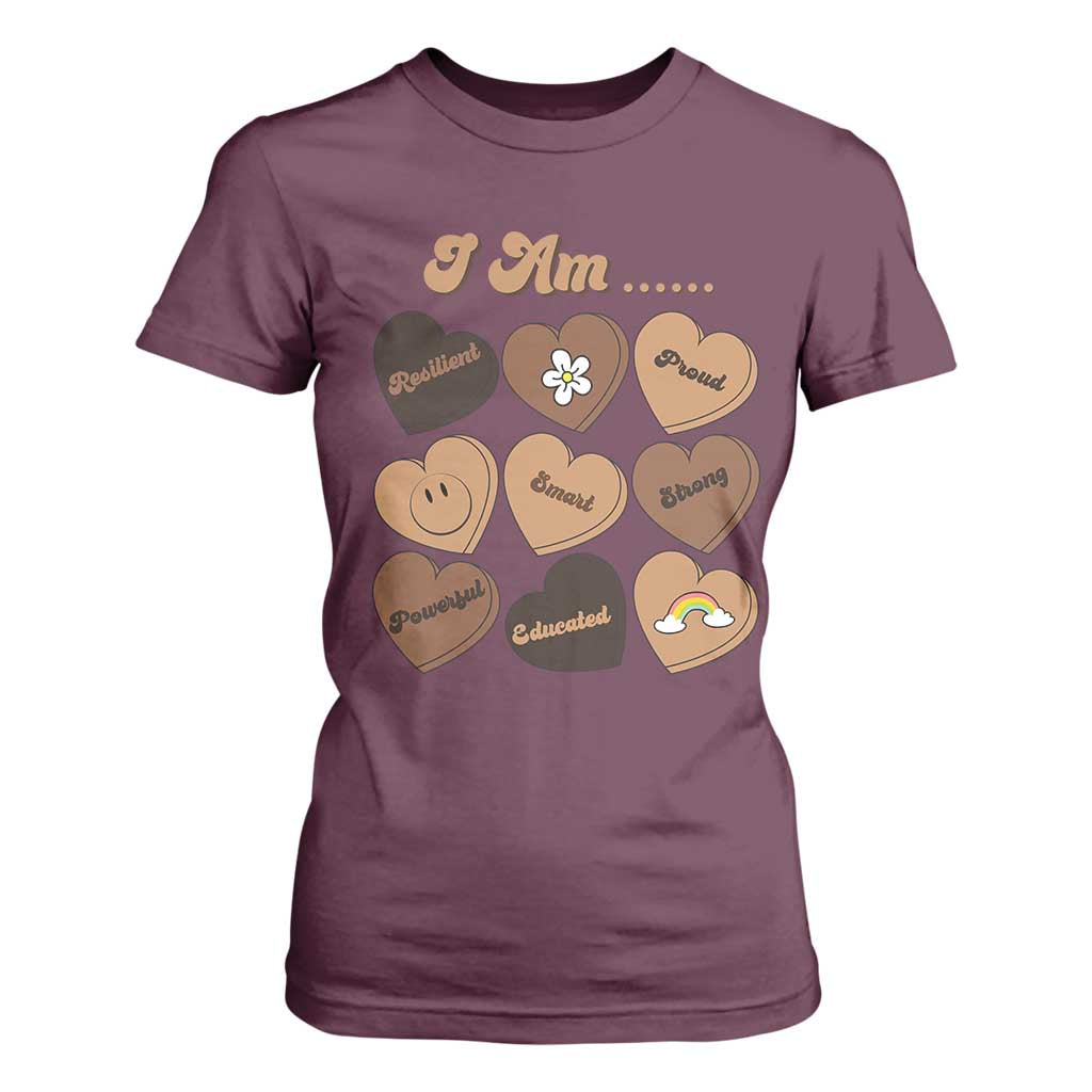 African American Proud Black History Month T Shirt For Women Melanin Hearts TS11 Maroon Print Your Wear