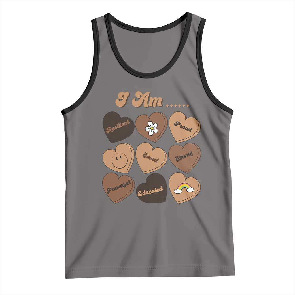 African American Proud Black History Month Tank Top Melanin Hearts TS11 Deep Heather Black Print Your Wear
