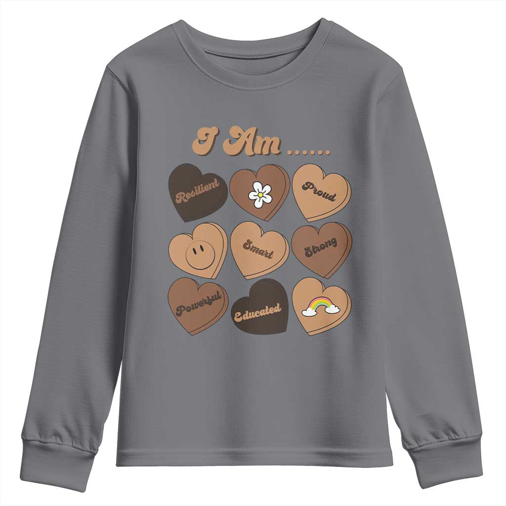 African American Proud Black History Month Youth Sweatshirt Melanin Hearts TS11 Charcoal Print Your Wear