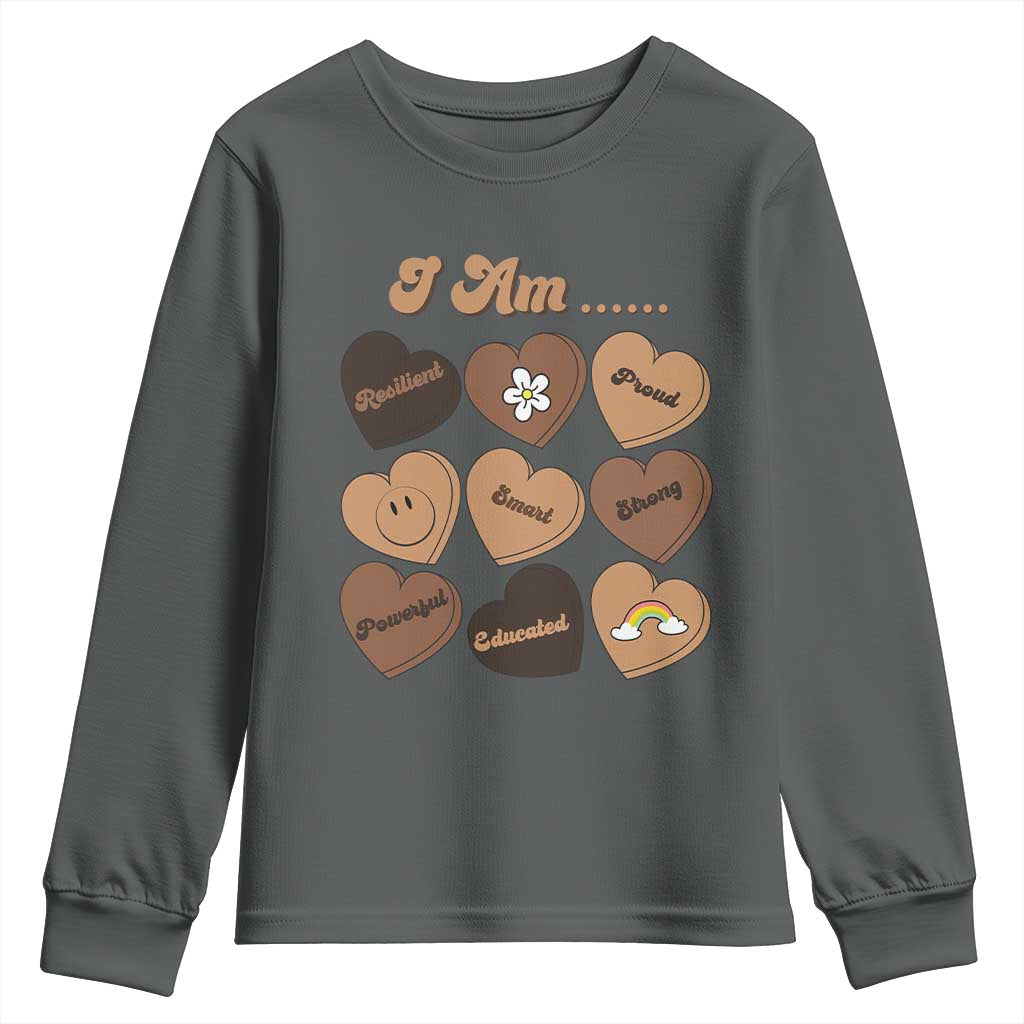 African American Proud Black History Month Youth Sweatshirt Melanin Hearts TS11 Dark Heather Print Your Wear