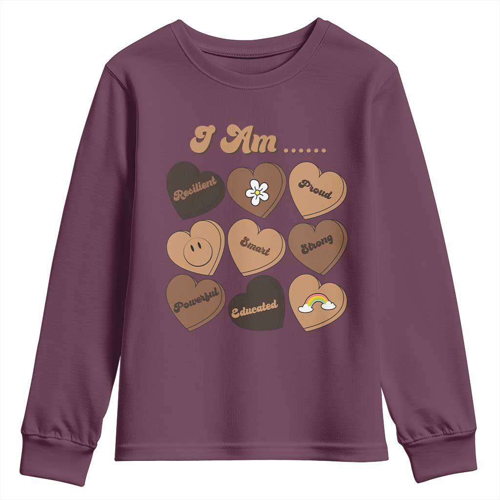 African American Proud Black History Month Youth Sweatshirt Melanin Hearts TS11 Maroon Print Your Wear