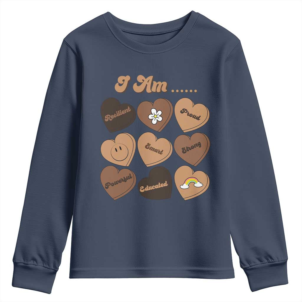 African American Proud Black History Month Youth Sweatshirt Melanin Hearts TS11 Navy Print Your Wear