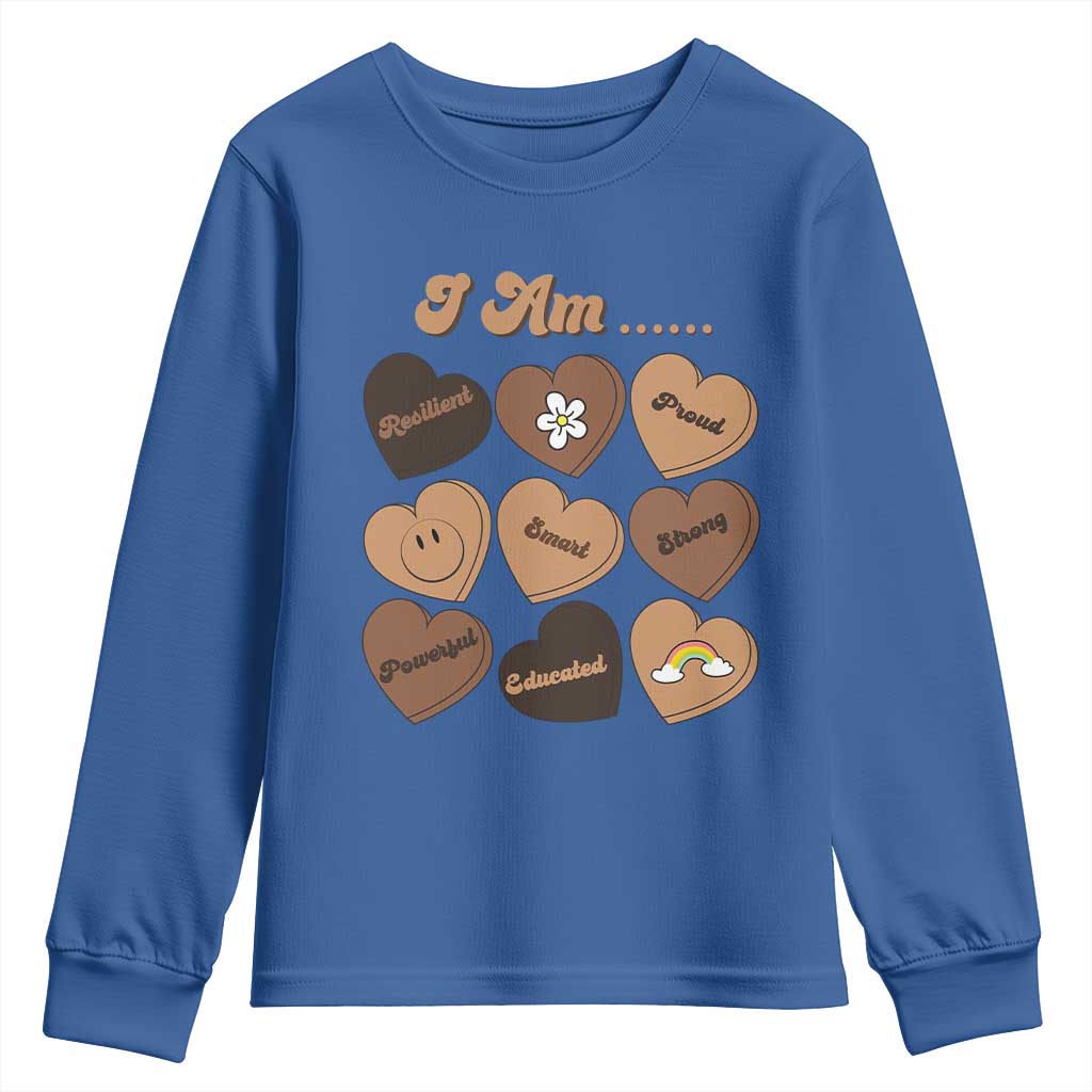 African American Proud Black History Month Youth Sweatshirt Melanin Hearts TS11 Royal Blue Print Your Wear