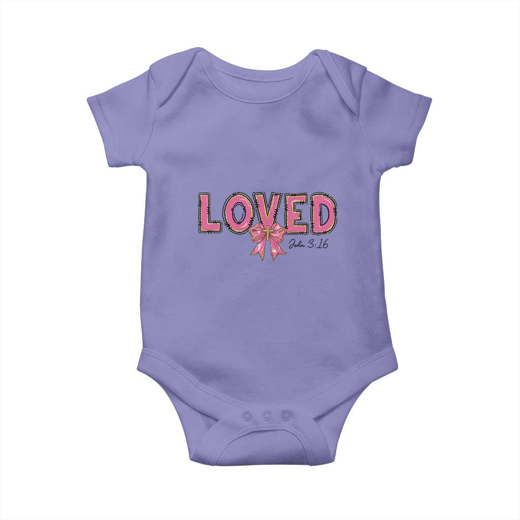 Loved John 3:16 Baby Onesie Christian Religious God Bible Verses Valentine's Day Pink Bow TS11 Violet Print Your Wear