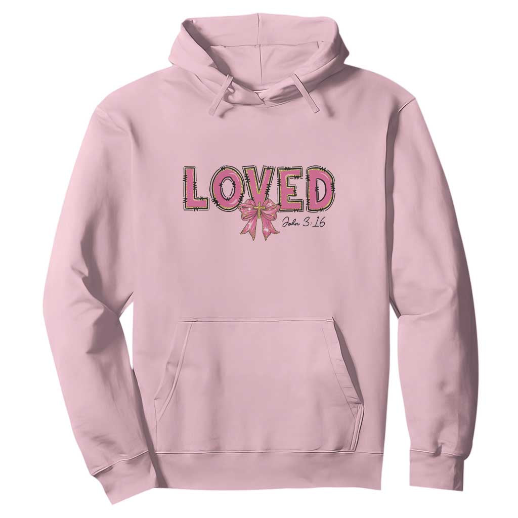 Loved John 3:16 Hoodie Christian Religious God Bible Verses Valentine's Day Pink Bow TS11 Light Pink Print Your Wear