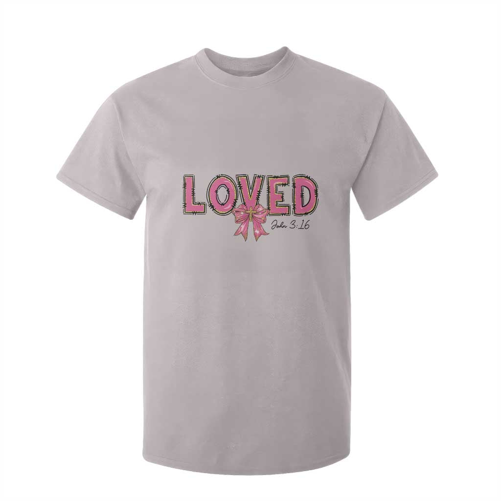 Loved John 3:16 T Shirt For Kid Christian Religious God Bible Verses Valentine's Day Pink Bow TS11 Ice Gray Print Your Wear