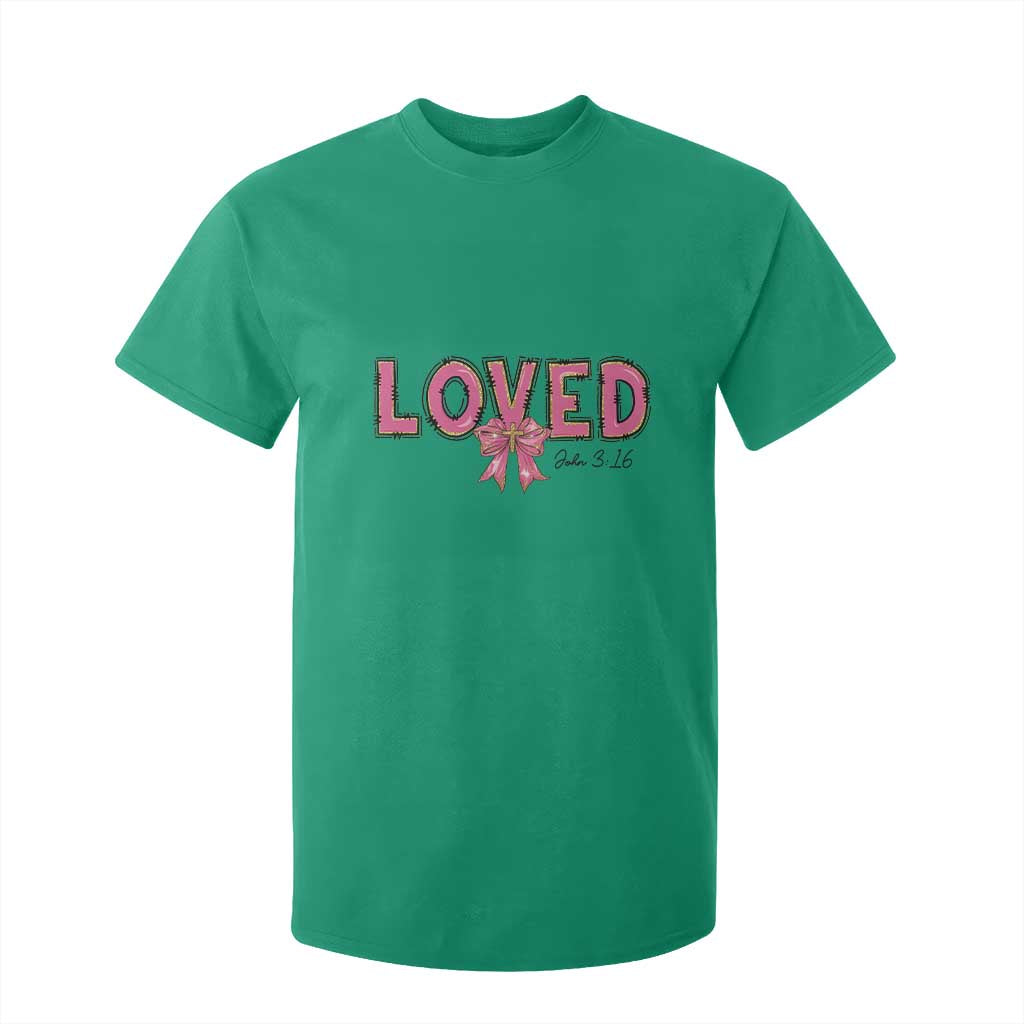 Loved John 3:16 T Shirt For Kid Christian Religious God Bible Verses Valentine's Day Pink Bow TS11 Irish Green Print Your Wear
