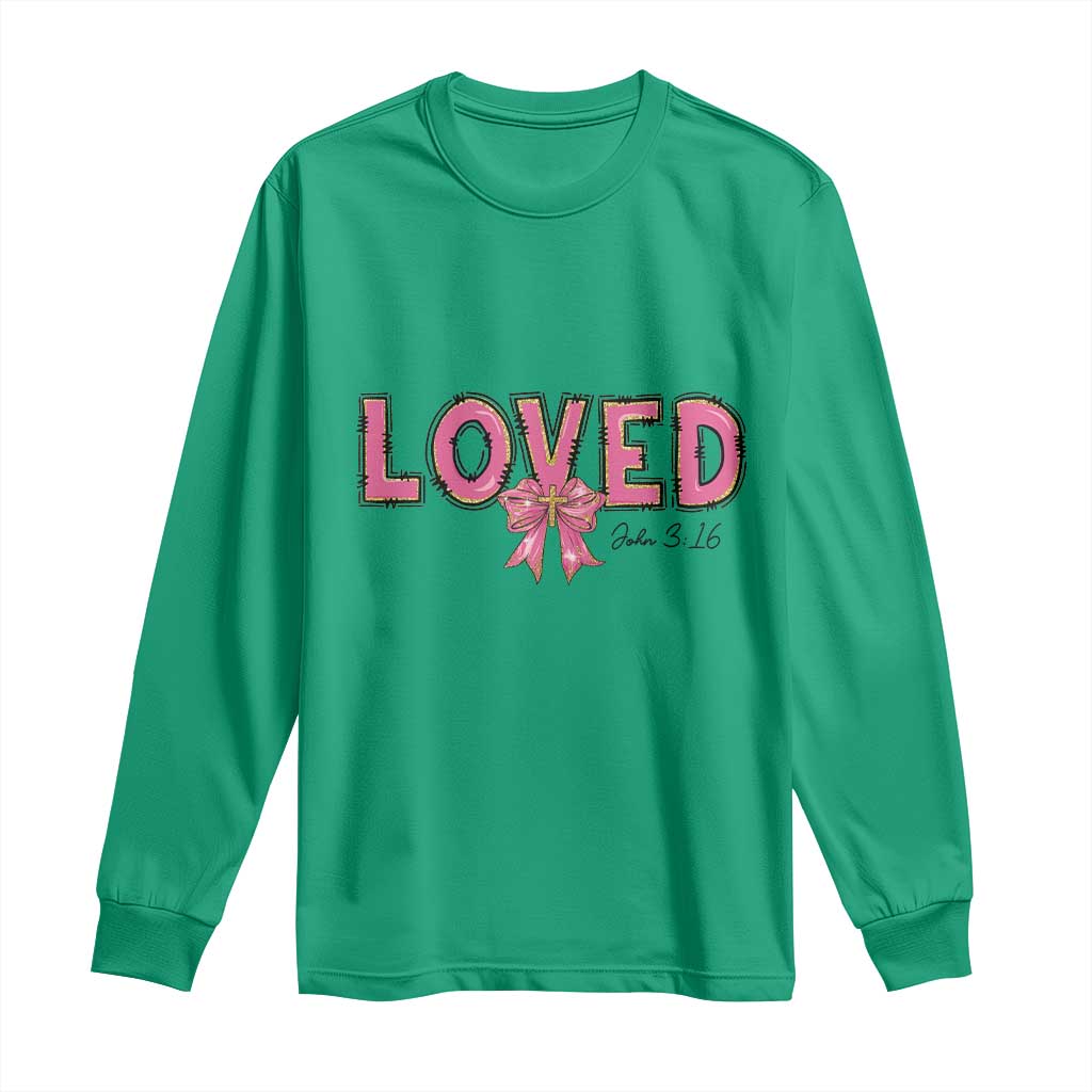 Loved John 3:16 Long Sleeve Shirt Christian Religious God Bible Verses Valentine's Day Pink Bow TS11 Irish Green Print Your Wear