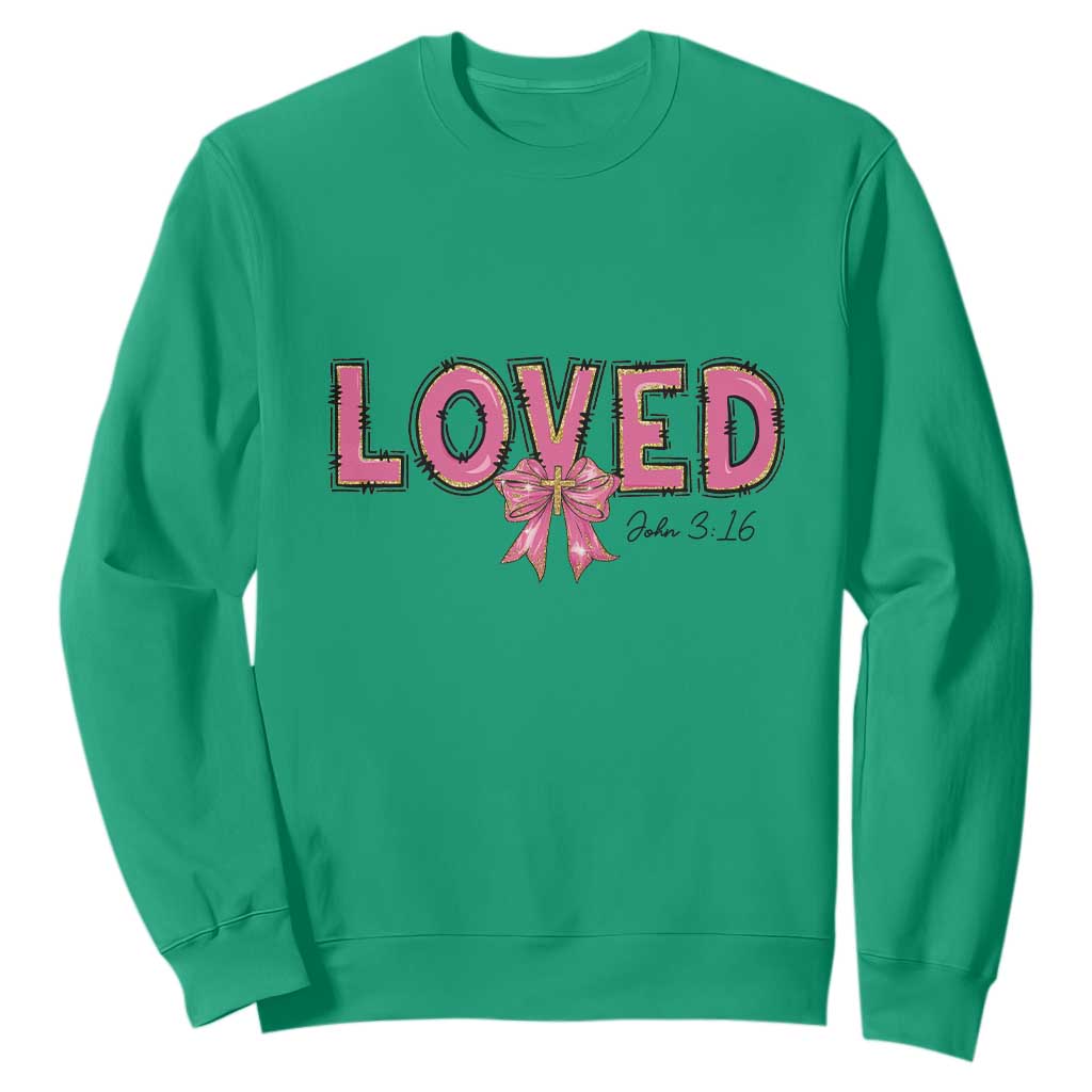Loved John 3:16 Sweatshirt Christian Religious God Bible Verses Valentine's Day Pink Bow TS11 Irish Green Print Your Wear