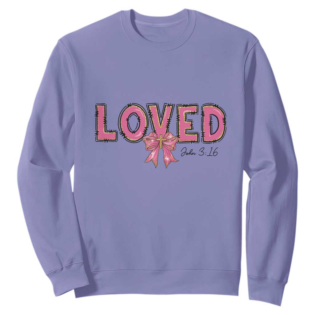 Loved John 3:16 Sweatshirt Christian Religious God Bible Verses Valentine's Day Pink Bow TS11 Violet Print Your Wear