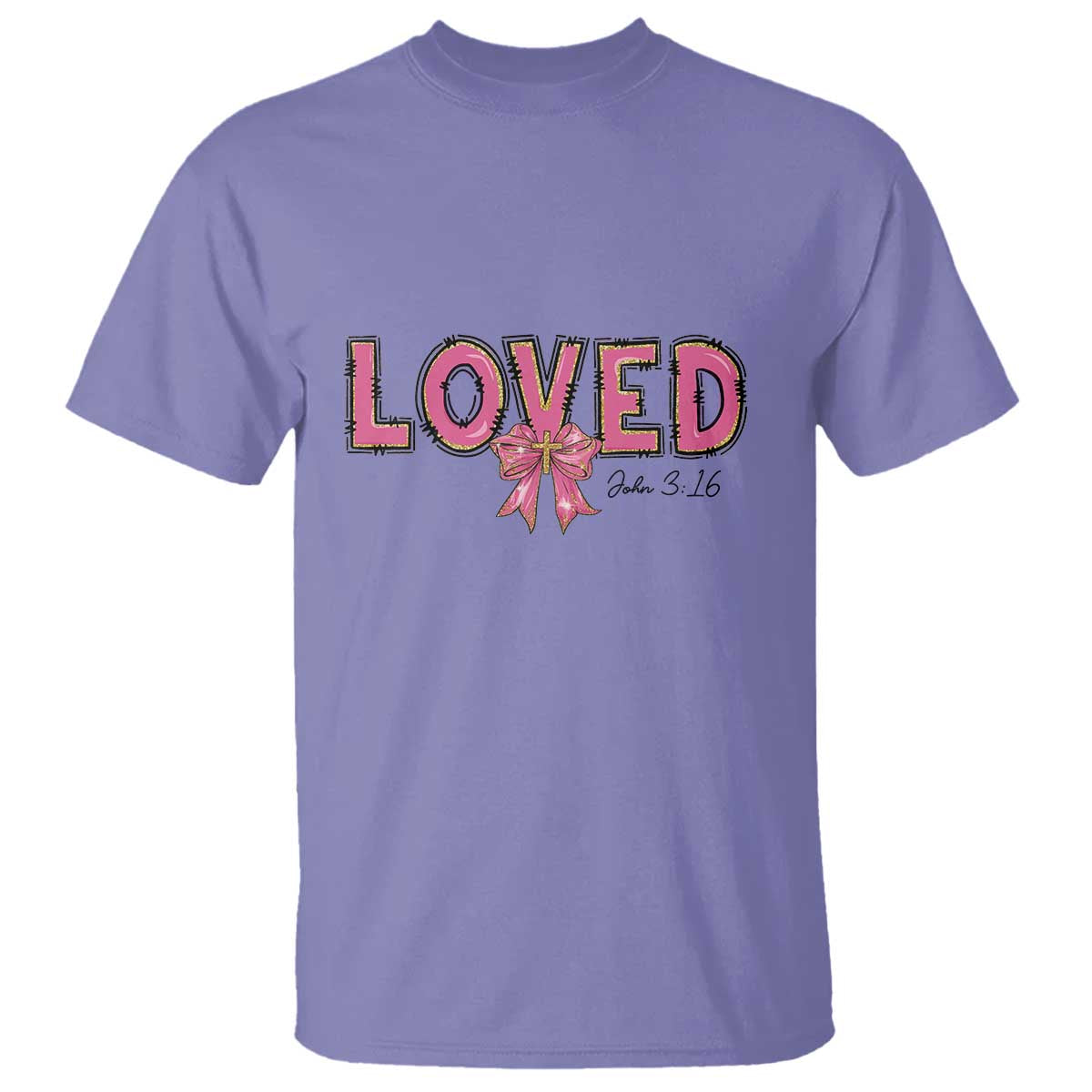 Loved John 3:16 T Shirt Christian Religious God Bible Verses Valentine's Day Pink Bow TS11 Violet Print Your Wear