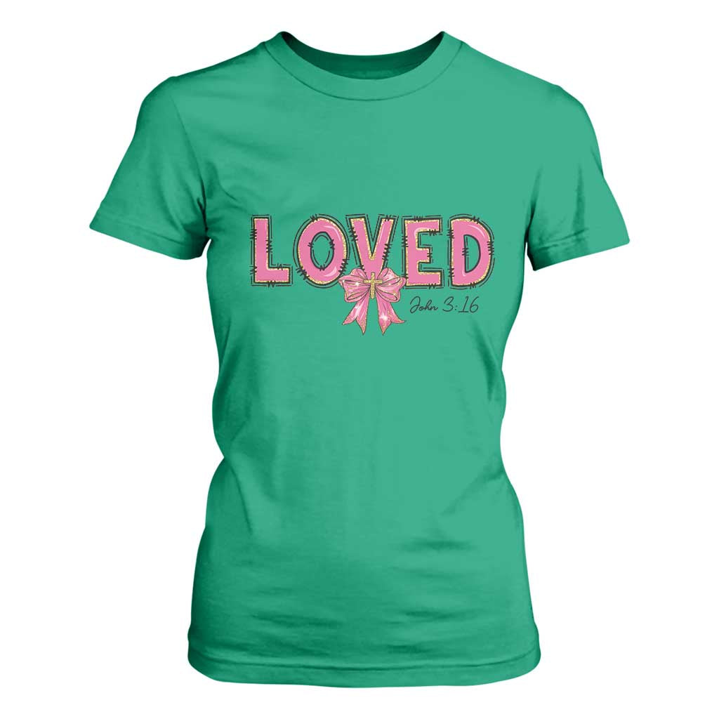 Loved John 3:16 T Shirt For Women Christian Religious God Bible Verses Valentine's Day Pink Bow TS11 Irish Green Print Your Wear