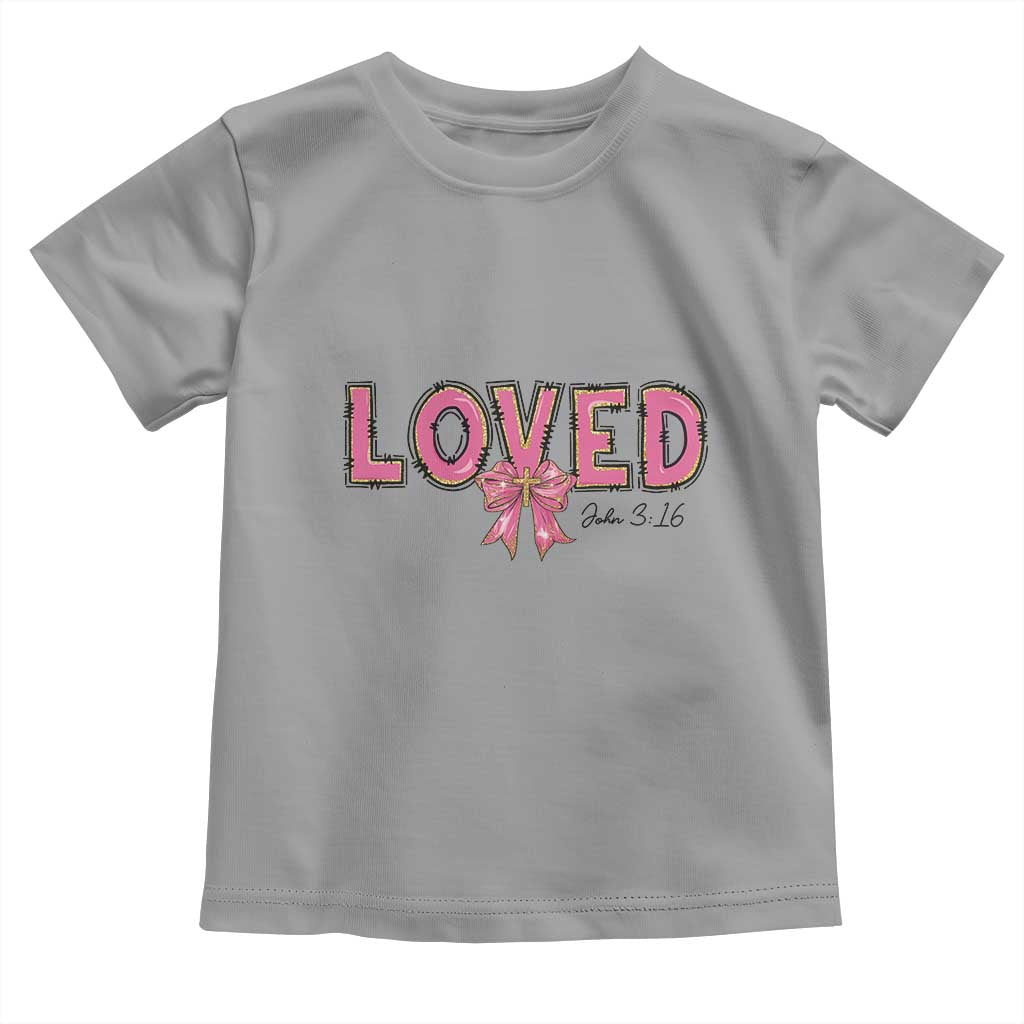 Loved John 3:16 Toddler T Shirt Christian Religious God Bible Verses Valentine's Day Pink Bow TS11 Sport Gray Print Your Wear