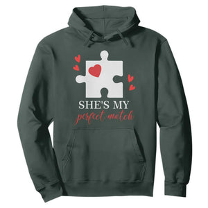 Funny She's My Perfect Match Valentine's Day Couple Matching Hoodie TS11 Dark Forest Green Print Your Wear