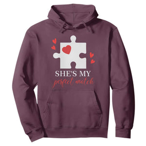 Funny She's My Perfect Match Valentine's Day Couple Matching Hoodie TS11 Maroon Print Your Wear