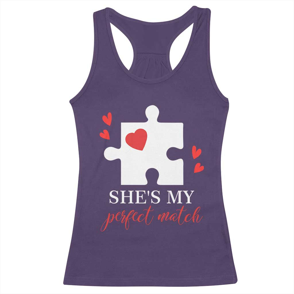 Funny She's My Perfect Match Valentine's Day Couple Matching Racerback Tank Top TS11 Purple Print Your Wear