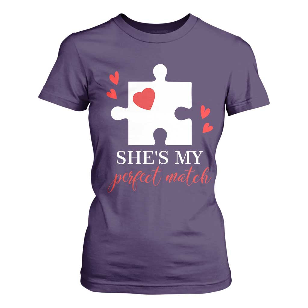 Funny She's My Perfect Match Valentine's Day Couple Matching T Shirt For Women TS11 Purple Print Your Wear