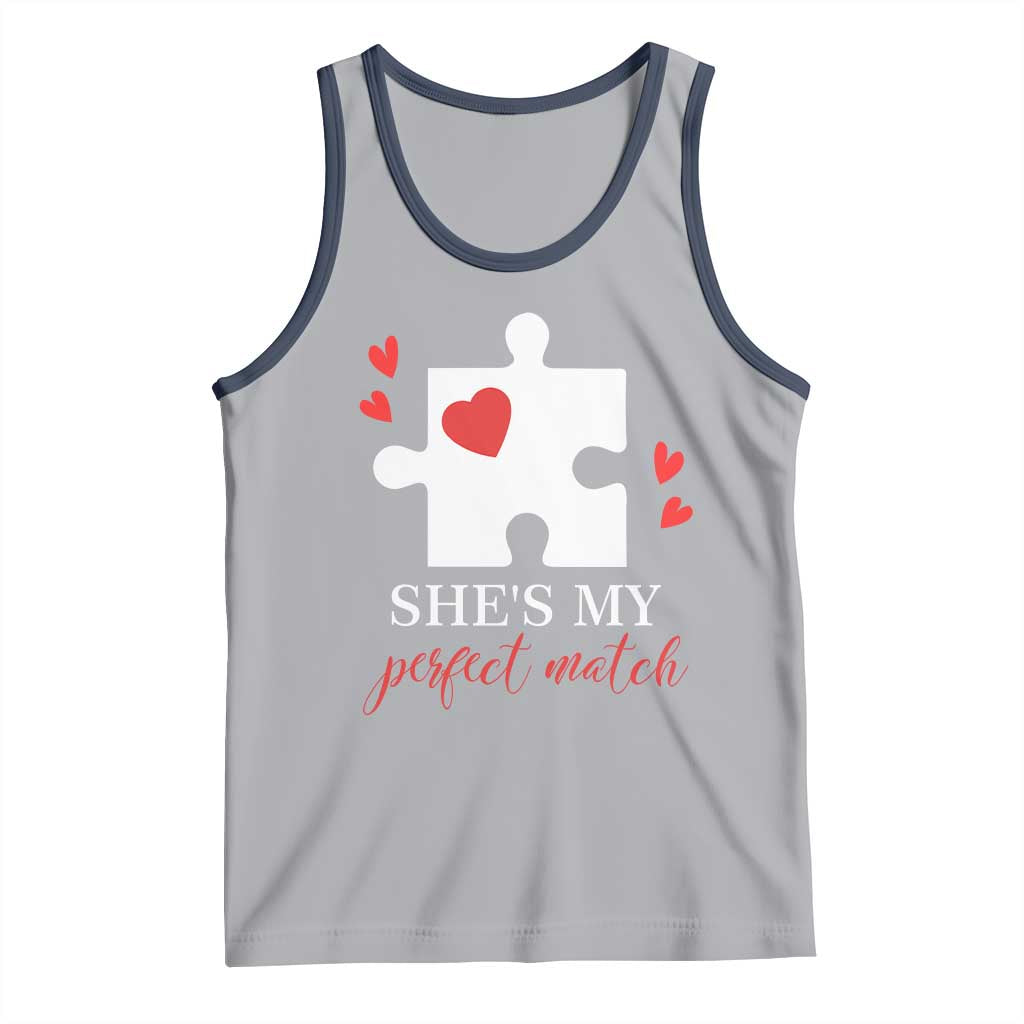 Funny She's My Perfect Match Valentine's Day Couple Matching Tank Top TS11 Athletic Heather Navy Print Your Wear