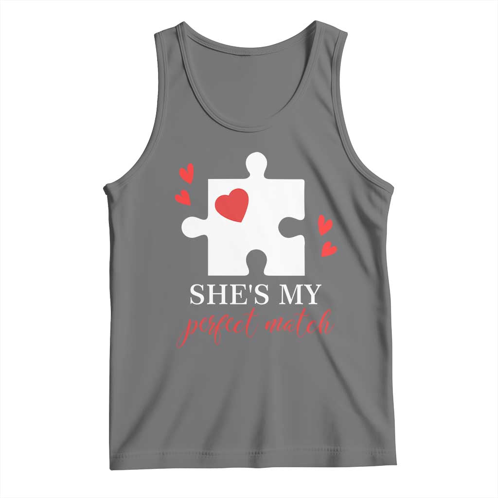 Funny She's My Perfect Match Valentine's Day Couple Matching Tank Top TS11 Black Heather Print Your Wear