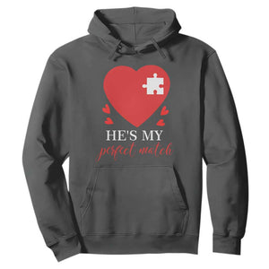 Funny He's My Perfect Match Valentine's Day Couple Matching Hoodie TS11 Dark Heather Print Your Wear