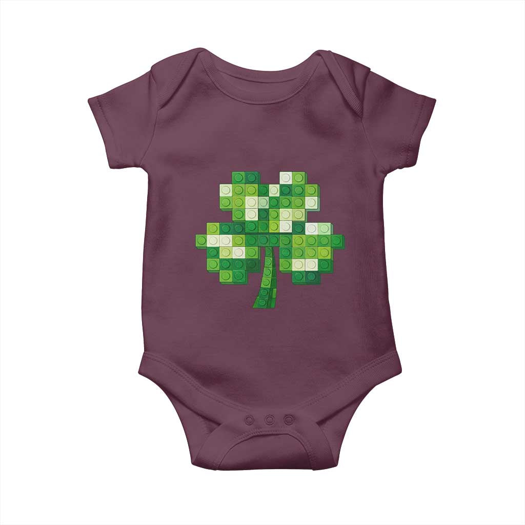 Funny St Patricks Day Shamrock Building Blocks Bricks Baby Onesie TS11 Maroon Print Your Wear